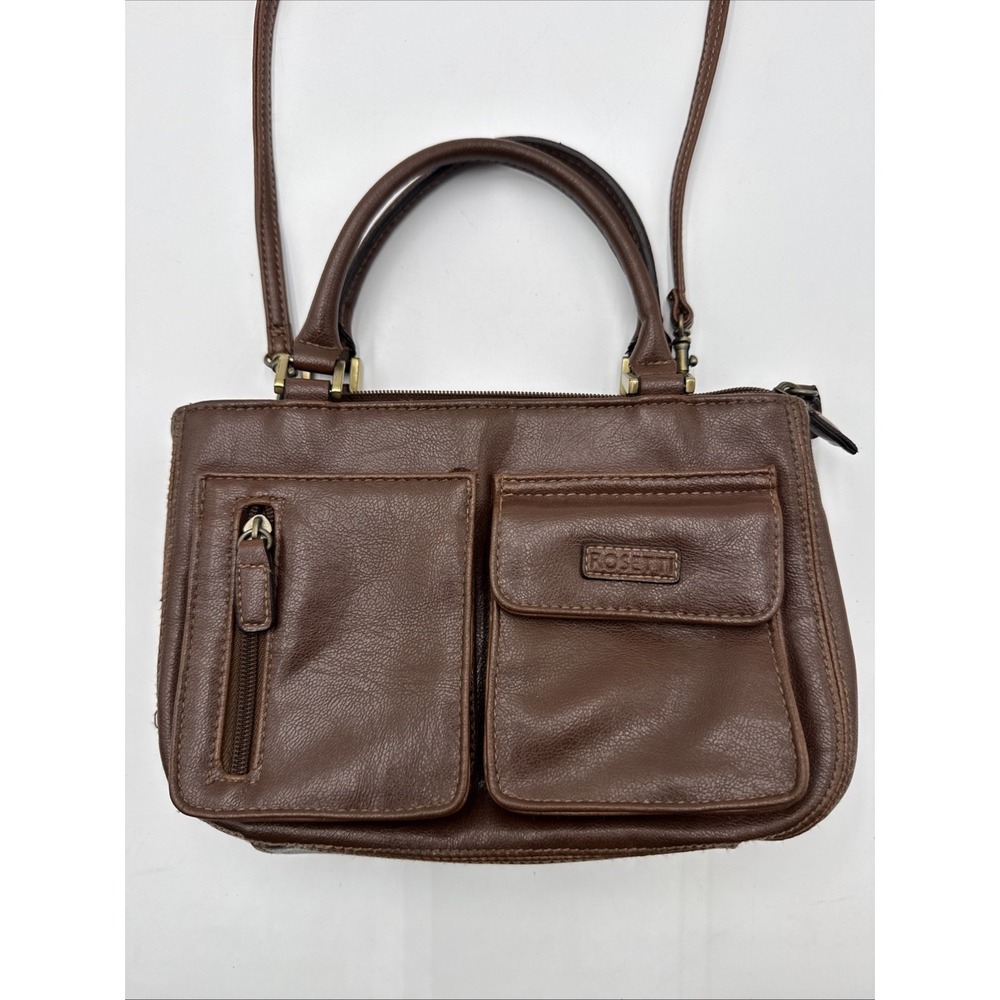 Vintage Rosetti Purse 90s Brown Faux Leather Vinyl Shoulder Crossbody Top Handle